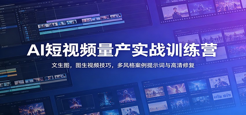 AI短视频量产实战训练营：文生图，图生视频技巧，多风格案例提示词与高清修复-云途创业网