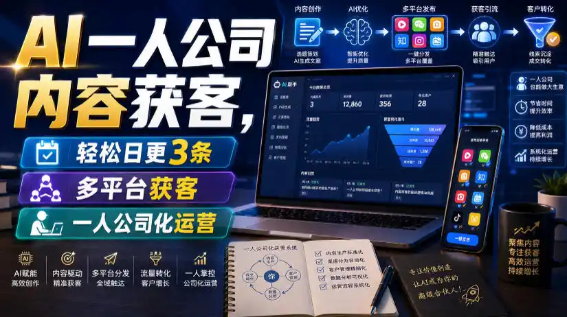 AI一人公司内容获客，轻松日更3条，多平台获客，一人公司化运营(更新0827)-云途创业网