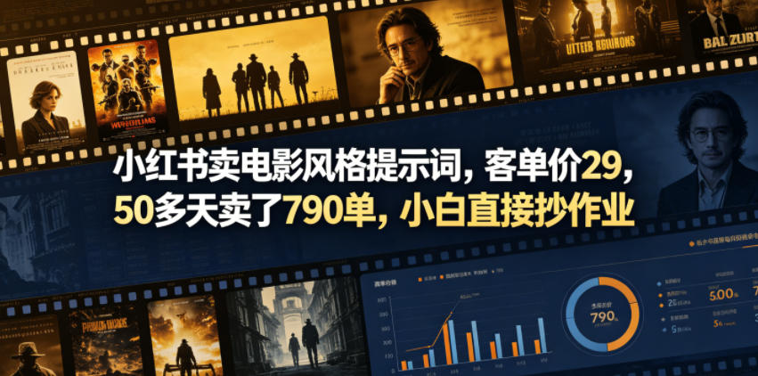 小红书卖电影风格提示词,客单价29,50多天卖了790单,小白直接抄作业!-云途创业网