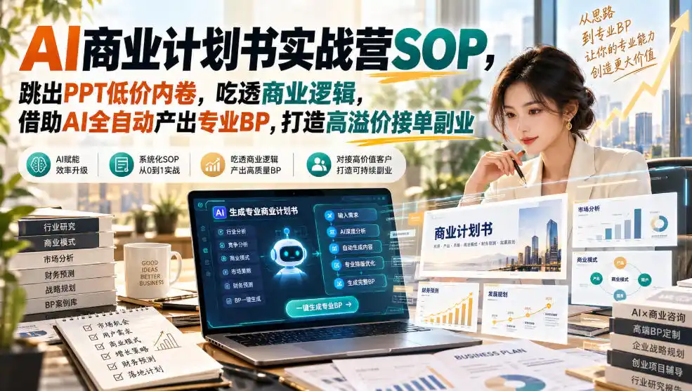 AI商业计划书实战营SOP，跳出PPT低价内卷，吃透商业逻辑，借助AI全自动产出专业BP，打造高溢价接单副业-云途创业网