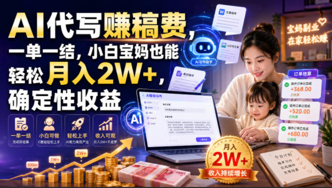 AI代写賺稿费，一单一结，小白宝妈也能轻松月入2W+，确定性收益【揭秘】-云途创业网