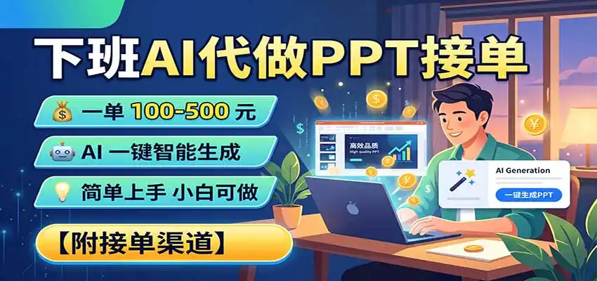 下班AI代做PPT接单，一单100-500，AI一键生成，小白也能做，附接单渠道-云途创业网