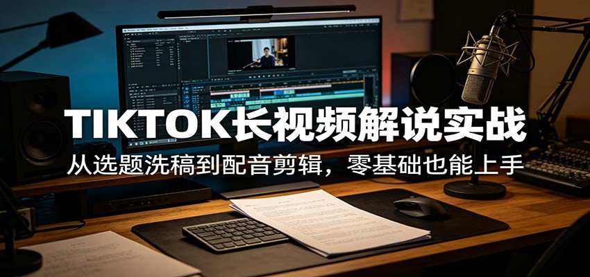 TIKTOK长视频解说实战：从选题洗稿到配音剪辑，零基础也能上手-云途创业网