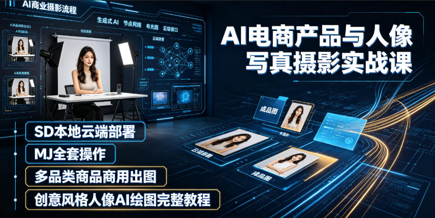 AI电商产品与人像写真摄影实战课|SD本地云端部署、MJ全套操作、多品类商品商用出图、创意风格人像AI绘图完整教程-云途创业网