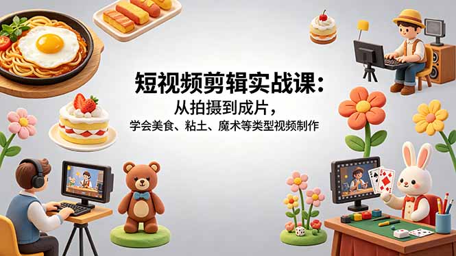 短视频剪辑实战课：从拍摄到成片，学会美食、粘土、魔术等类型视频制作-云途创业网