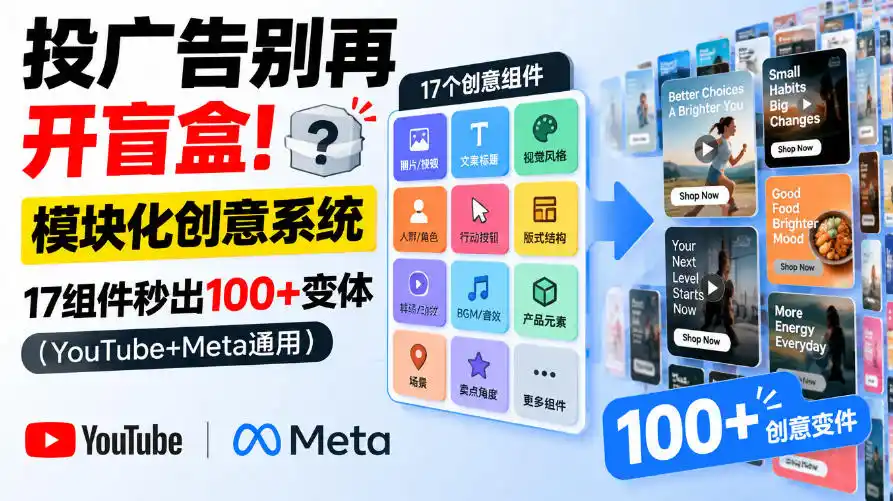 投广告别再开盲盒！模块化创意系统，17组件秒出100+变体(YouTube+Meta通用)【原创双语字幕】-云途创业网