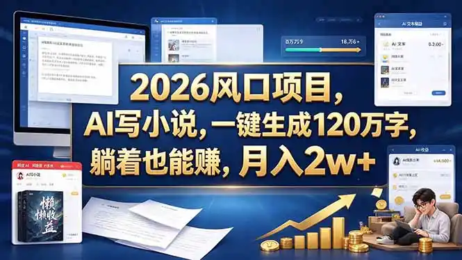 2026 风口项目，AI 写小说，一键生成 120 万字，躺着也能赚，月入 2w +-云途创业网