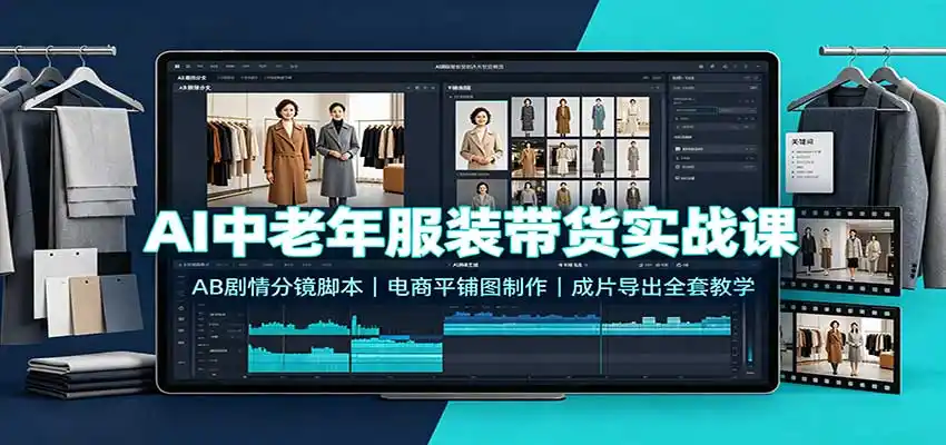 AI中老年服装带货实战课:AB剧情分镜脚本,电商平铺图制作,成片导出全套教学-云途创业网