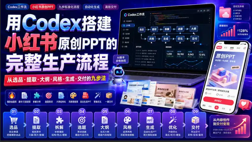 用Codex搭建小红书原创PPT的完整生产流程,从选品·提取·大纲·风格·生成·交付的九步法-云途创业网