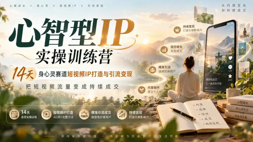 心智型IP实操训练营｜14天身心灵赛道短视频IP打造与引流变现，把短视频流量变成持续成交-云途创业网