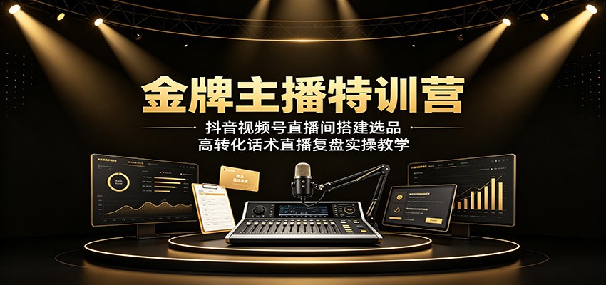 金牌主播特训营：抖音视频号直播间搭建选品，高转化话术直播复盘实操教学-云途创业网