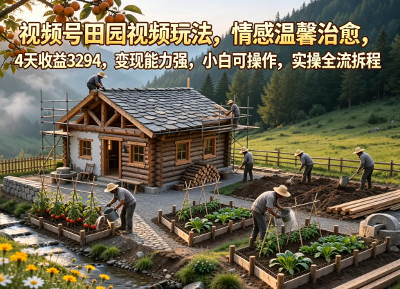 视频号田园视频玩法,情感温馨治愈,4天收益3294,变现能力强,小白可操作,实操全流程拆解-云途创业网