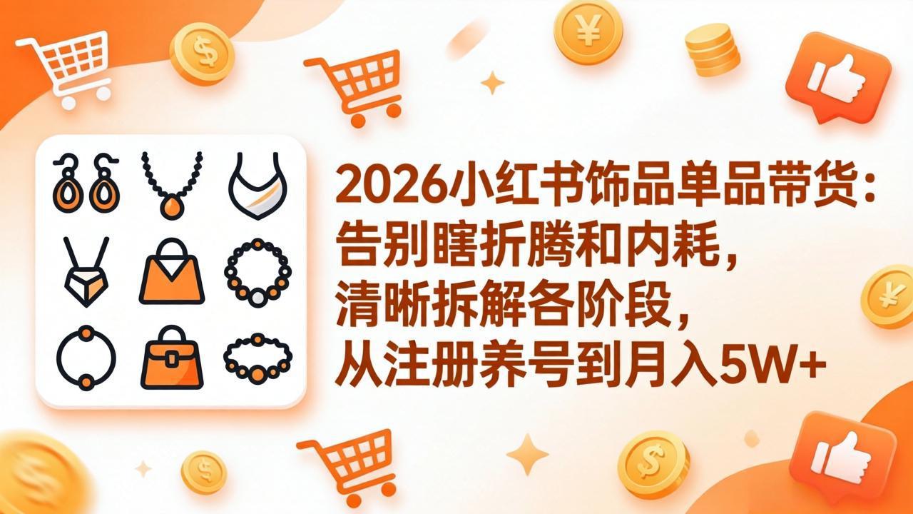 2026小红书饰品单品带货：告别瞎折腾和内耗，清晰拆解各阶段，从注册养号到月入5W+-云途创业网