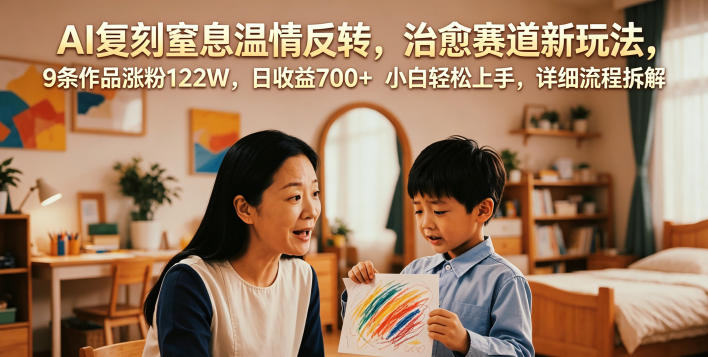 AI复刻窒息温情反转,治愈赛道新玩法,9条作品涨粉122W,日收益700+ 小白轻松上手,详细流程拆解-云途创业网