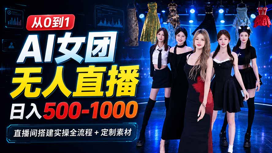 AI 女团无人直播，躺入500-1000每天，直播间搭建实操全流程+定制素材-云途创业网