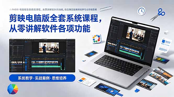 剪映电脑版全套系统课程，从零讲解软件各项功能，结合海量实战案例培养专业剪辑思维-云途创业网