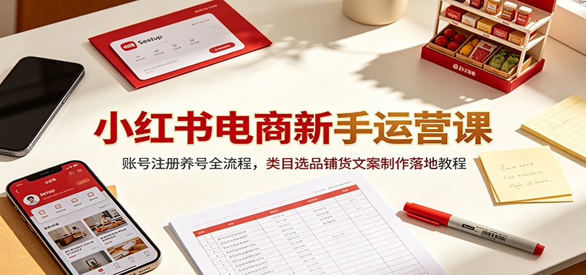 小红书电商新手运营课:账号注册养号全流程,类目选品铺货文案制作落地教程-云途创业网