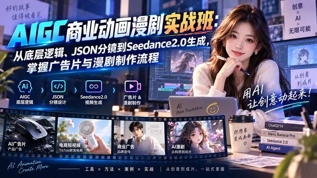 AIGC商业动画漫剧实战班-更新：从底层逻辑、JSON分镜到Seedance2.0生成，掌握广告片与漫剧制作流程-云途创业网