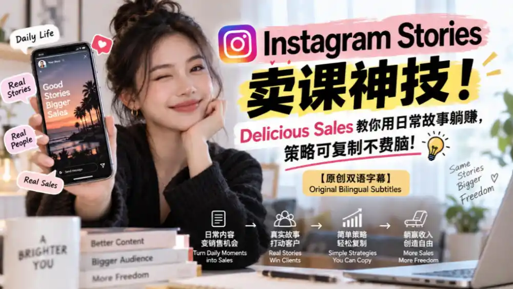 Instagram Stories卖课神技！Delicious Sales教你用日常故事躺賺，策略可复制不费脑！【原创双语字幕】-云途创业网