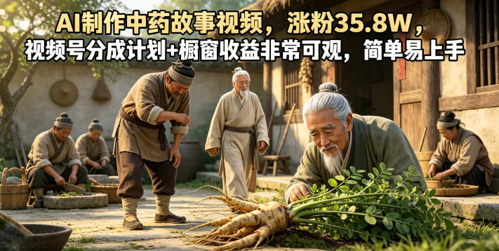 AI制作中药故事视频，涨粉35.8W，视频号分成计划+橱窗收益非常可观，简单易上手-云途创业网