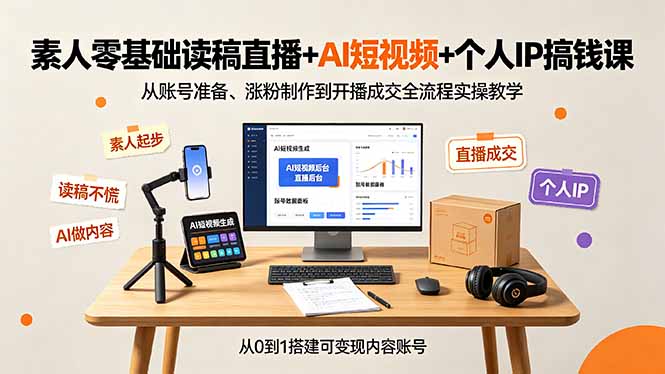素人零基础读稿直播+AI短视频+个人IP搞钱课,从账号准备、涨粉制作到开播成交全流程实操教学-云途创业网