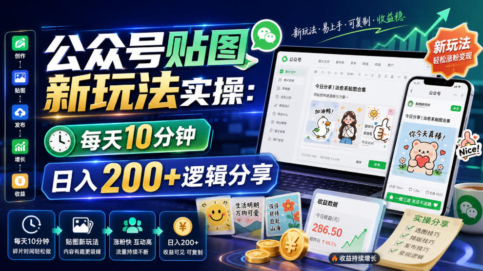 公众号贴图新玩法实操，每天10分钟，日入200+逻辑分享-云途创业网