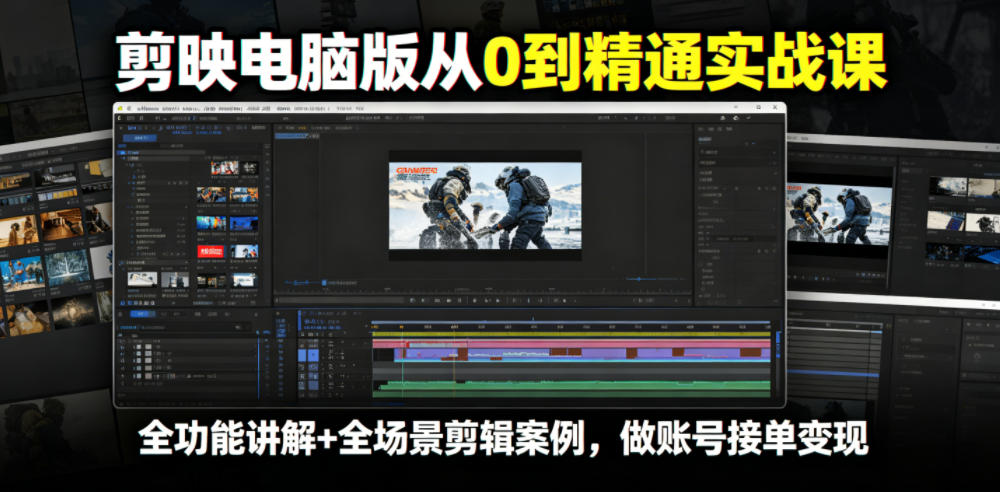 剪映电脑版从0到精通实战课，全功能讲解+全场景剪辑案例，做账号接单变现-云途创业网