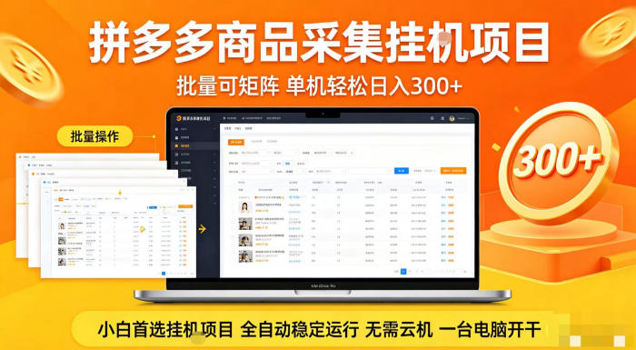 拼多多商品信息全自动采集项目，批量可矩阵，单机轻松日入300+，无需云机一台电脑开干【揭秘】-云途创业网
