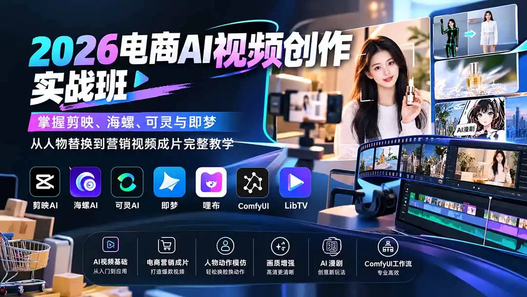 2026电商AI视频创作实战班：掌握剪映、海螺、可灵与即梦，从人物替换到营销视频成片完整教学-云途创业网