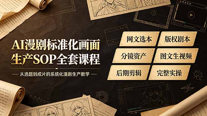 AI漫剧标准化画面生产SOP全套课程-更新,网文选本版权剧本分镜资产全覆盖,图文生视频后期剪辑完整实操教学-云途创业网