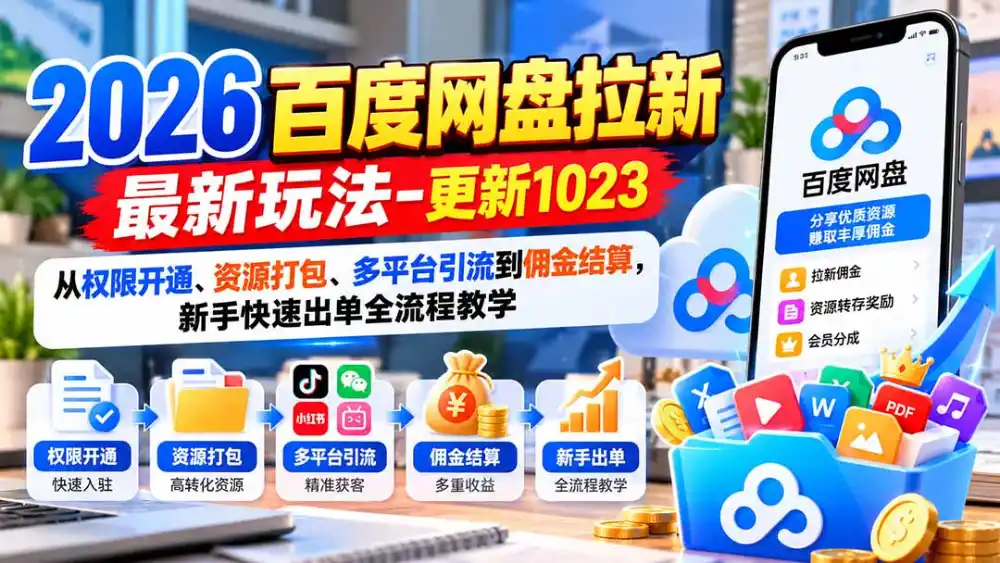 2026百度网盘拉新最新玩法-更新1023：从权限开通、资源打包、多平台引流到佣金结算，新手快速出单全流程教学-云途创业网