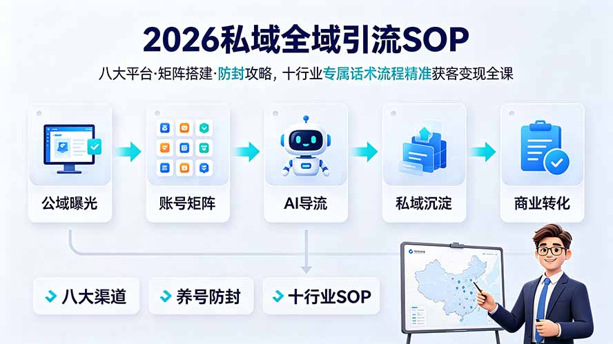 2026私域全域引流SOP|八大平台·矩阵搭建·防封攻略,十行业专属话术流程精准获客变现全课-云途创业网