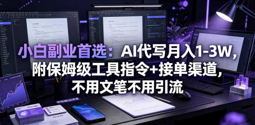 小白副业首选:AI代写月入1-3W,附保姆级工具指令+接单渠道,不用文笔不用引流【揭秘】-云途创业网