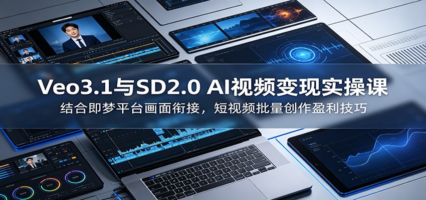 Veo3.1与SD2.0 AI视频变现实操课课：结合即梦平台画面衔接，短视频批量创作盈利技巧-云途创业网