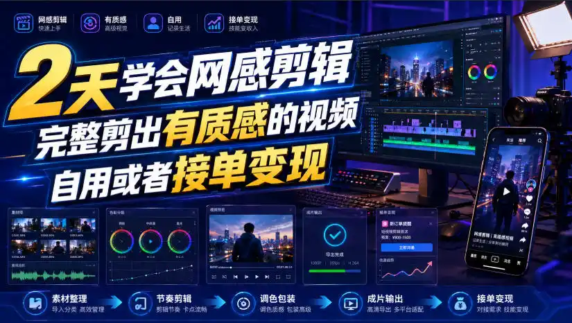 2天学会网感剪辑，完整剪出有质感的视频，自用或者接单变现-云途创业网