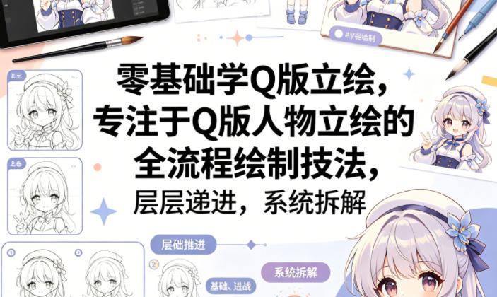 零基础学Q版立绘,专注于Q版人物立绘的全流程绘制技法,层层递进,系统拆解-云途创业网