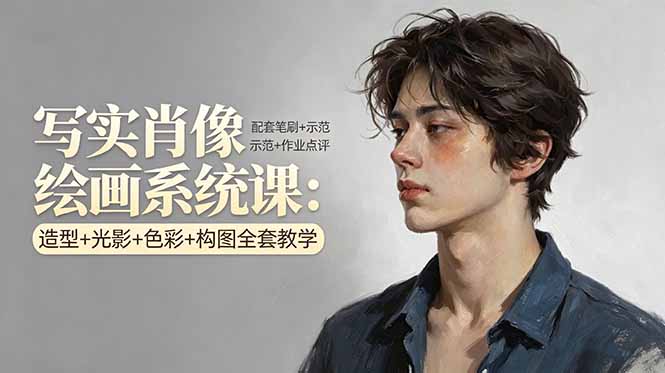 写实肖像绘画系统课:造型+光影+色彩+构图全套教学,配套笔刷+示范+作业点评-云途创业网