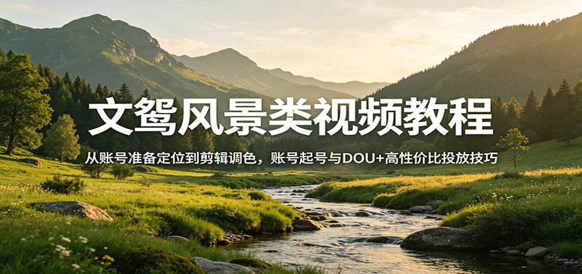 文鸳风景类视频教程：从账号准备定位到剪辑调色，账号起号与DOU+高性价比投放技巧-云途创业网
