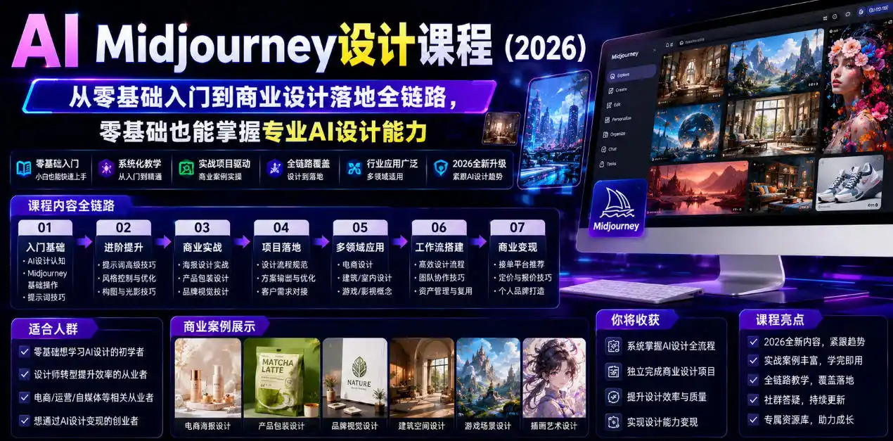 AI Midjourney设计课程(2026),从零基础入门到商业设计落地全链路,零基础也能掌握专业AI设计能力(更新0913)-云途创业网