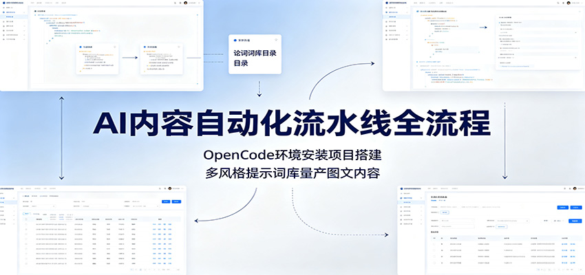 AI内容自动化流水线全流程:OpenCode环境安装项目搭建,多风格提示词库量产图文内容-云途创业网