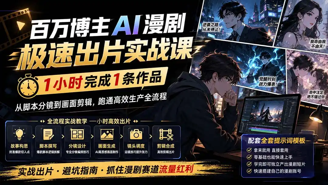 百万博主AI漫剧极速出片实战课：1小时产出条作品，从脚本分镜到画面剪辑，跑通高效生产全流程-云途创业网