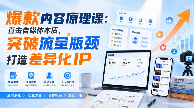 爆款内容原理课：直击自媒体本质，突破流量瓶颈打造差异化IP-云途创业网