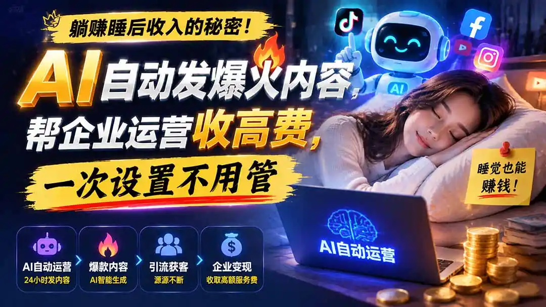 躺赚睡后收入的秘密！AI 自动发爆火内容，帮企业运营收高费，一次设置不用管【原创双语字幕】-云途创业网