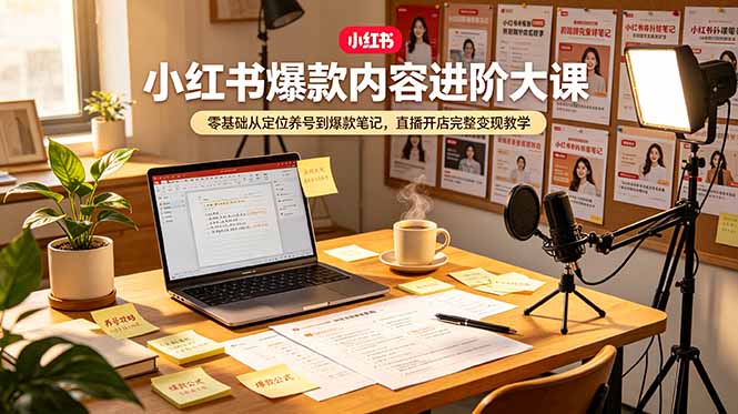 小红书爆款内容进阶大课，零基础从定位养号到爆款笔记，直播开店完整变现教学-云途创业网