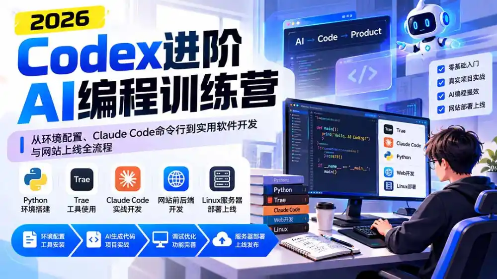 Codex进阶AI编程训练营：从环境配置、Claude Code命令行到实用软件开发与网站上线全流程-云途创业网