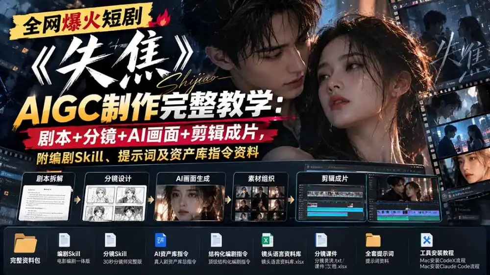 全网爆火短剧《失焦》AIGC制作完整教学：剧本+分镜+AI画面+剪辑成片，附编剧Skill、提示词及资产库指令资料-云途创业网