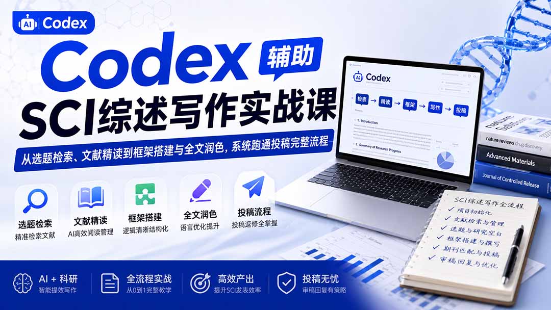 Codex辅助SCI综述写作实战课——从选题检索、文献精读到框架搭建与全文润色,系统跑通投稿完整流程-云途创业网
