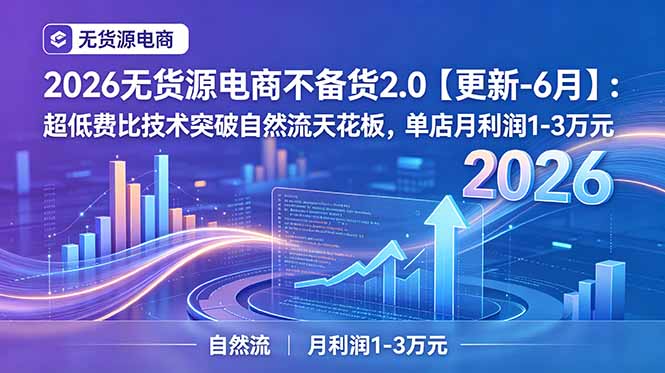 2026无货源电商不备货2.0【更新-6月】：超低费比技术突破自然流天花板，单店月利润1-3万元-云途创业网