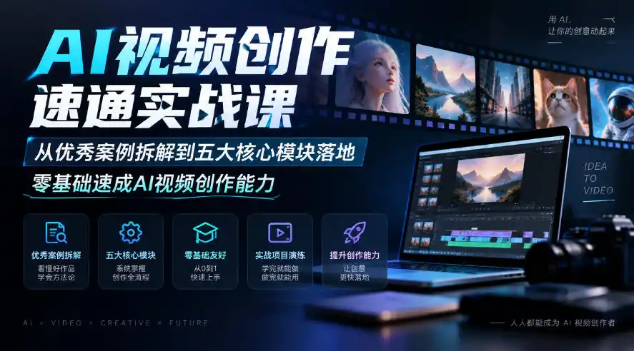AI视频创作速通实战课｜从优秀案例拆解到五大核心模块落地，零基础速成AI视频创作能力-云途创业网