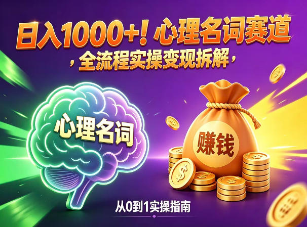 心理名词赛道，新手小白也能做，全流程项目拆解，单日变现1k+-云途创业网